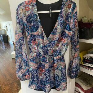 Paisley Long Sleeve Romper, Size small